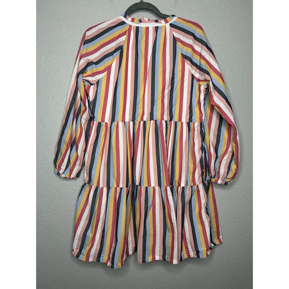 J Crew Tiered Popover Dress Rainbow Striped Cotton Poplin Long Sleeve Petite Med - Picture 2 of 9